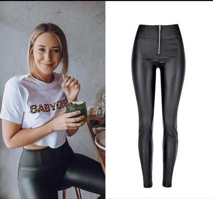 PU Denim Peach Hip Pants