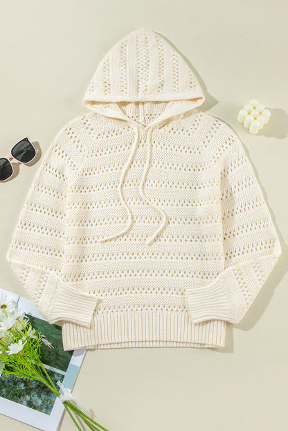 Pointelle Knit Raglan Sleeve Hooded Sweater