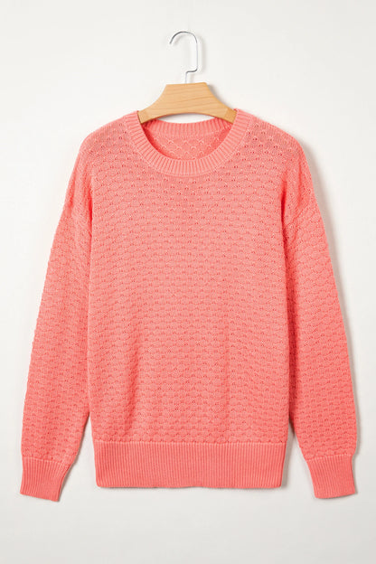 Coral Paradise Drop Shoulder Ribbed Knit Long Sleeve Sweater