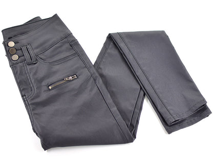 High-waist Stretch-coated Imitation Leather Pants