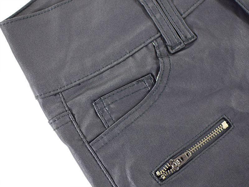 High-waist Stretch-coated Imitation Leather Pants