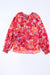 Red Floral Print Split Neck Tassel Tie Blouse