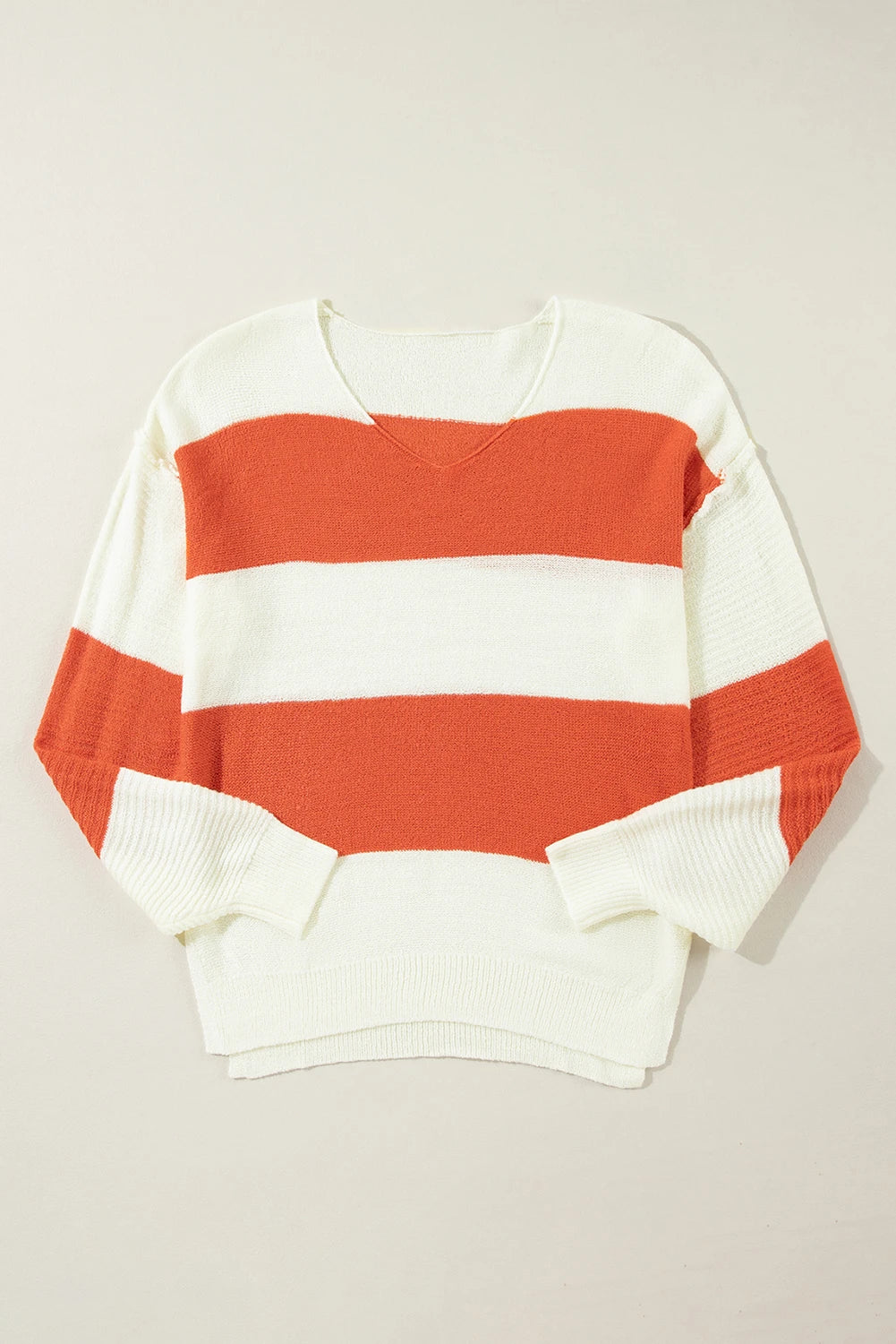 Stripe Loose Color Block Drop Shoulder Bubble Sleeve Sweater