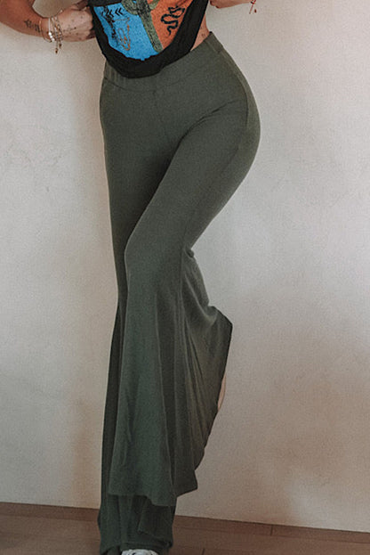 Green High Waist Fit and Flare Pants