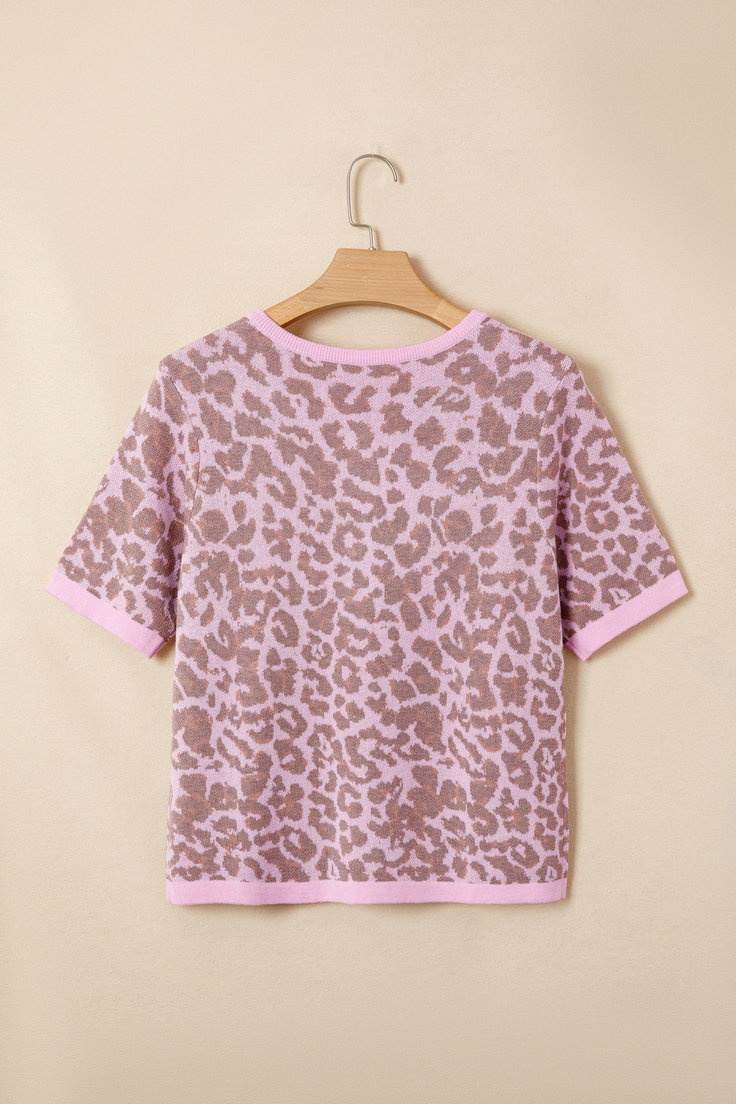 Pink Leopard Button Down Short Sleeve Sweater Cardigan