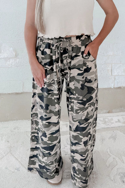 Camouflage Print Drawstring Casual Pants
