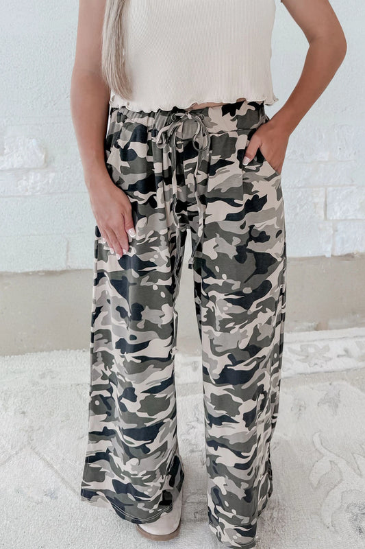 Camouflage Print Drawstring Casual Pants
