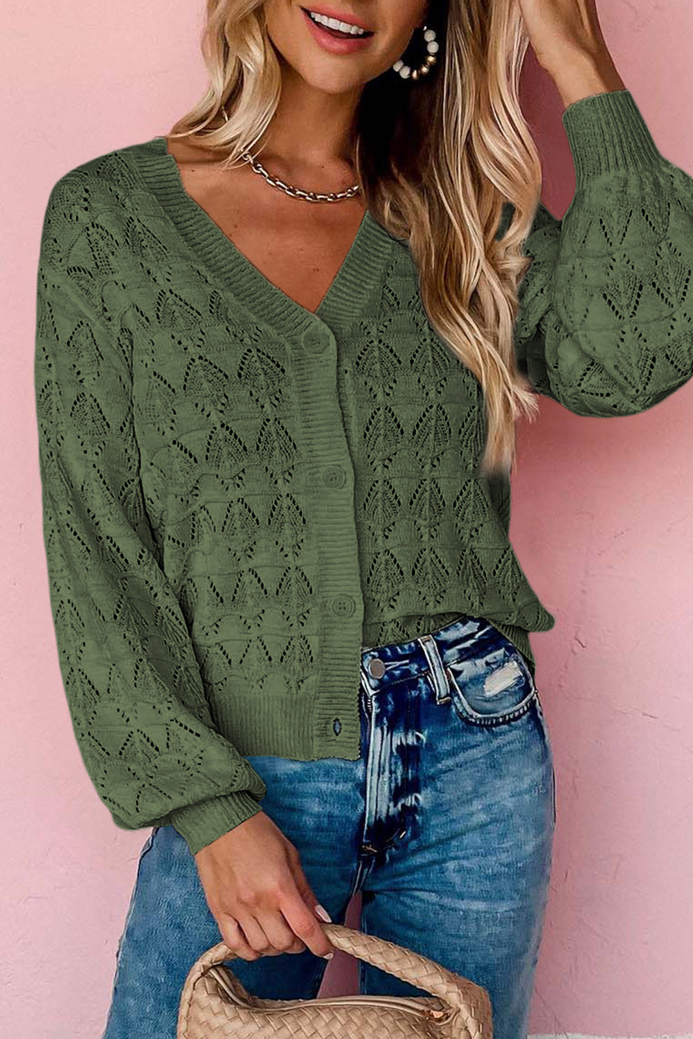 Lightweight Buttoned Front Crochet Cardigan