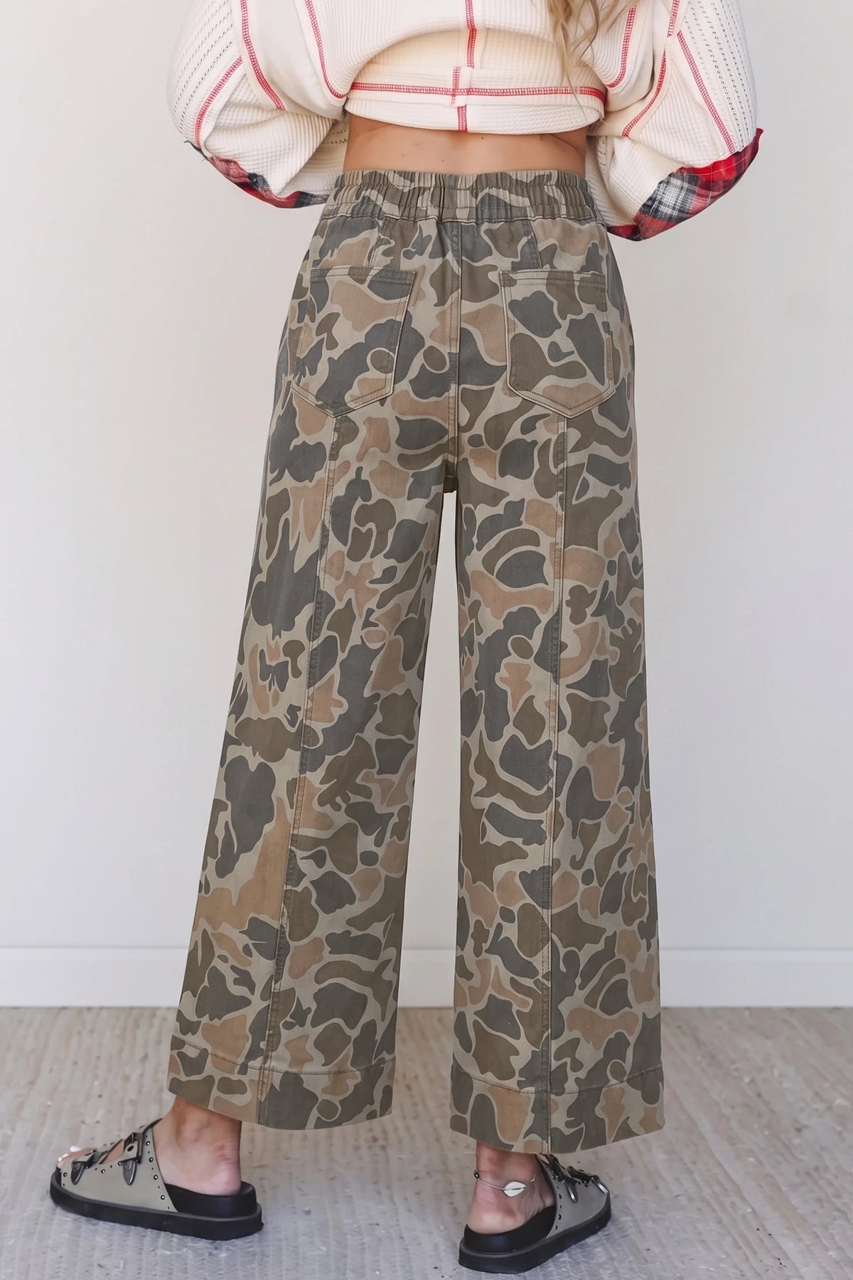 Multicolour Camouflage Print Drawstring Waist Pocket Shift Jeans