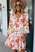 Orange V Neck 3/4 Sleeve Floral Dress