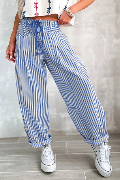 Stripe Drawstring Casual Loose Pants