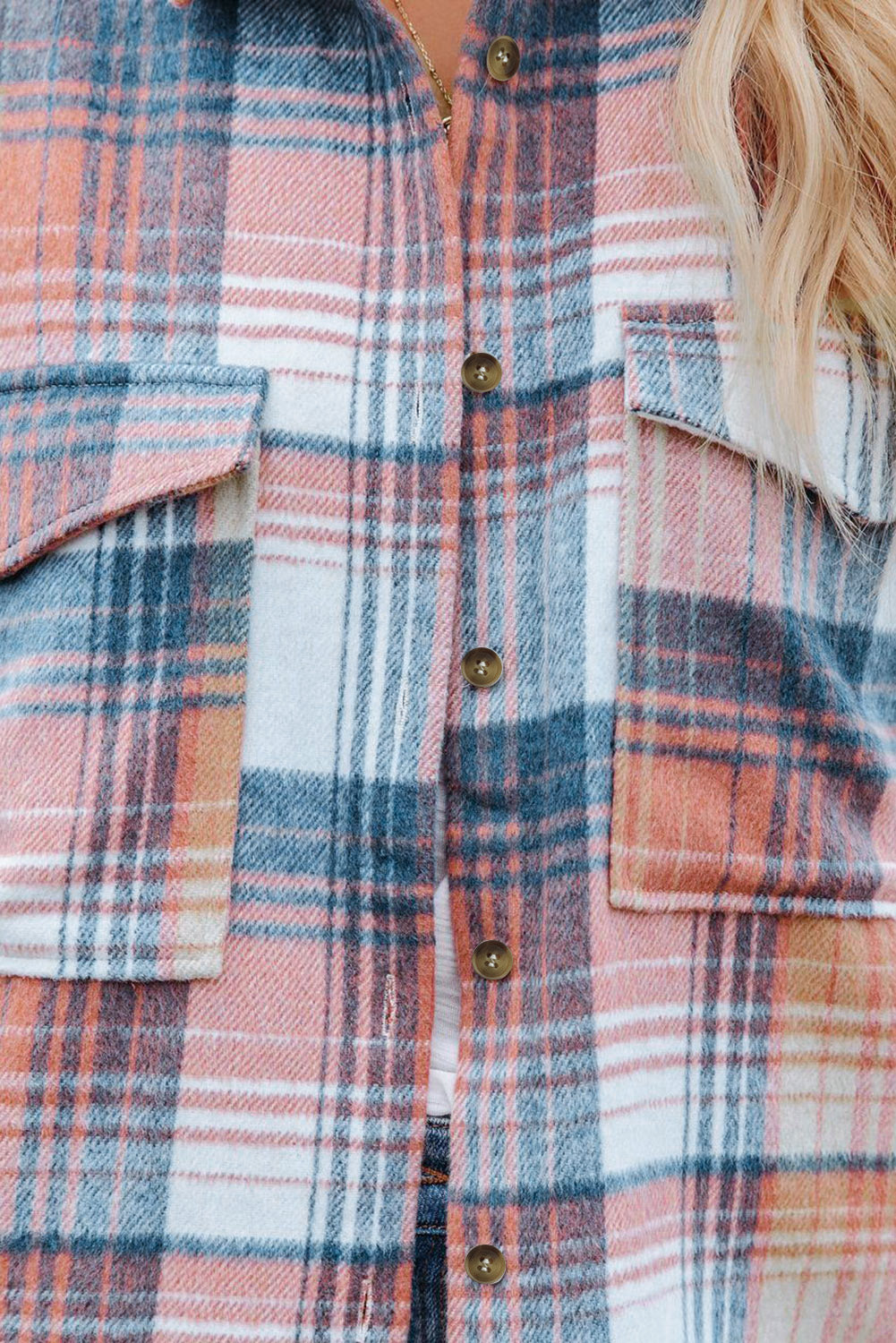 Pink Plaid Flap Pockets Shacket