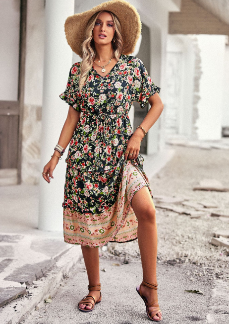 Women's Summer Beach V-Neck Floral Dress