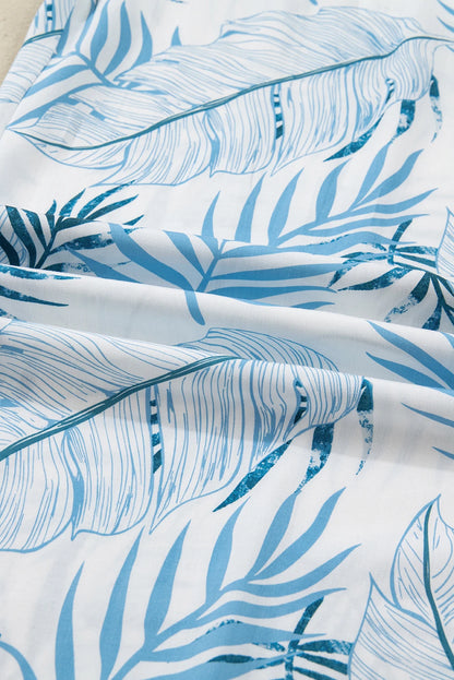 Botanic Print Shirred Waistband Wide Leg Pants