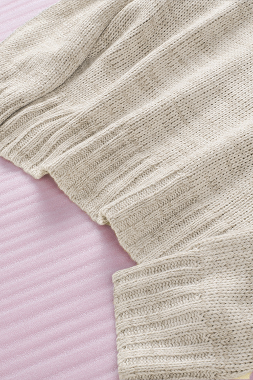 Khaki V neck Drop Shoulder Knitted Sweater