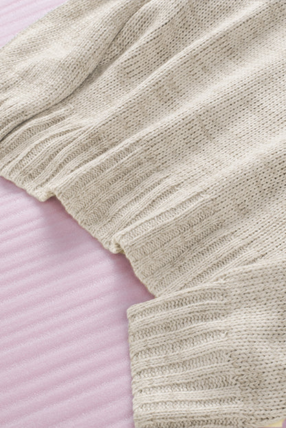 Khaki V neck Drop Shoulder Knitted Sweater