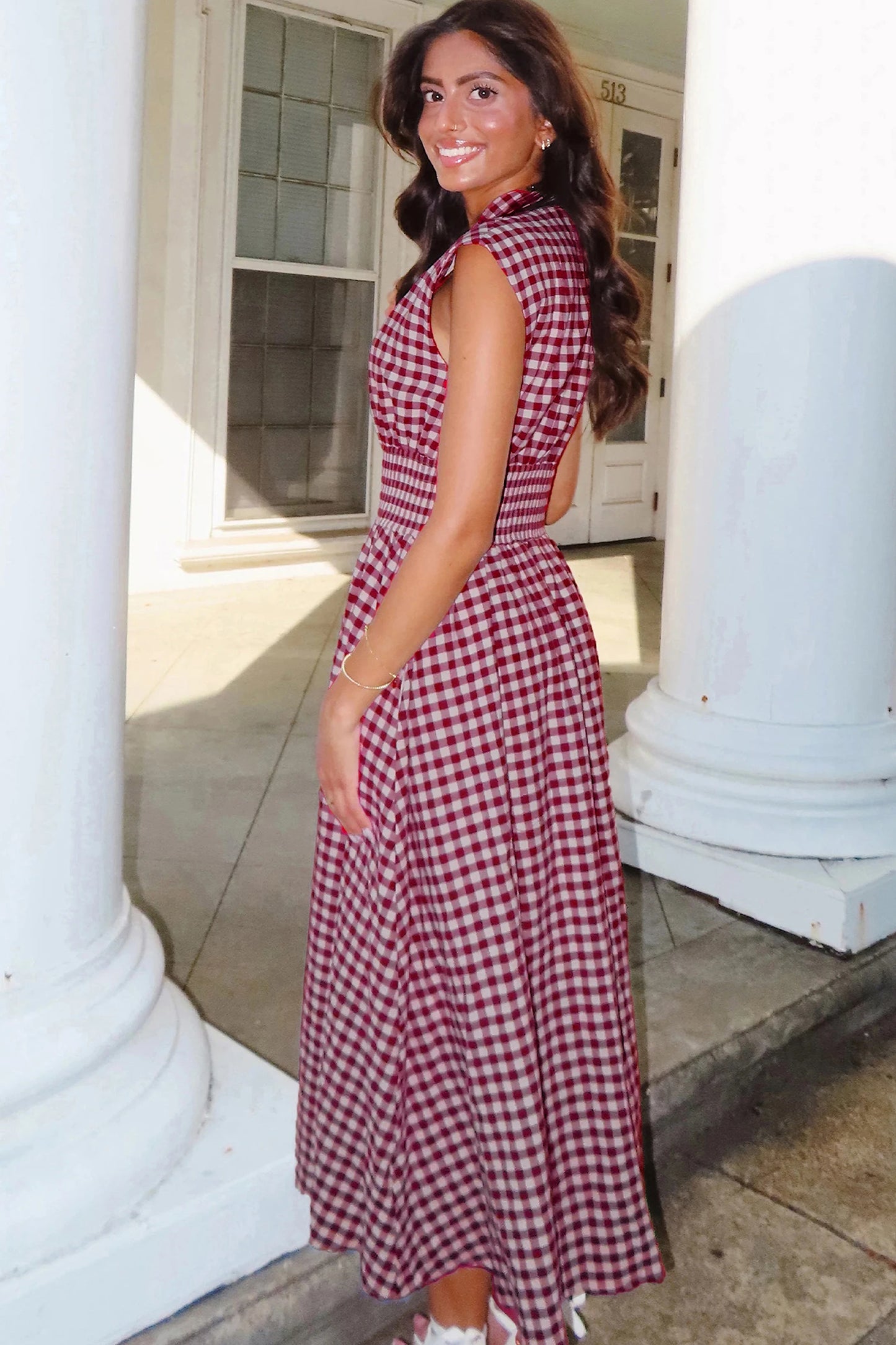 Plaid Print Full Zipper Cinched Waist Fit Flare Sleeveless Maxi Dress