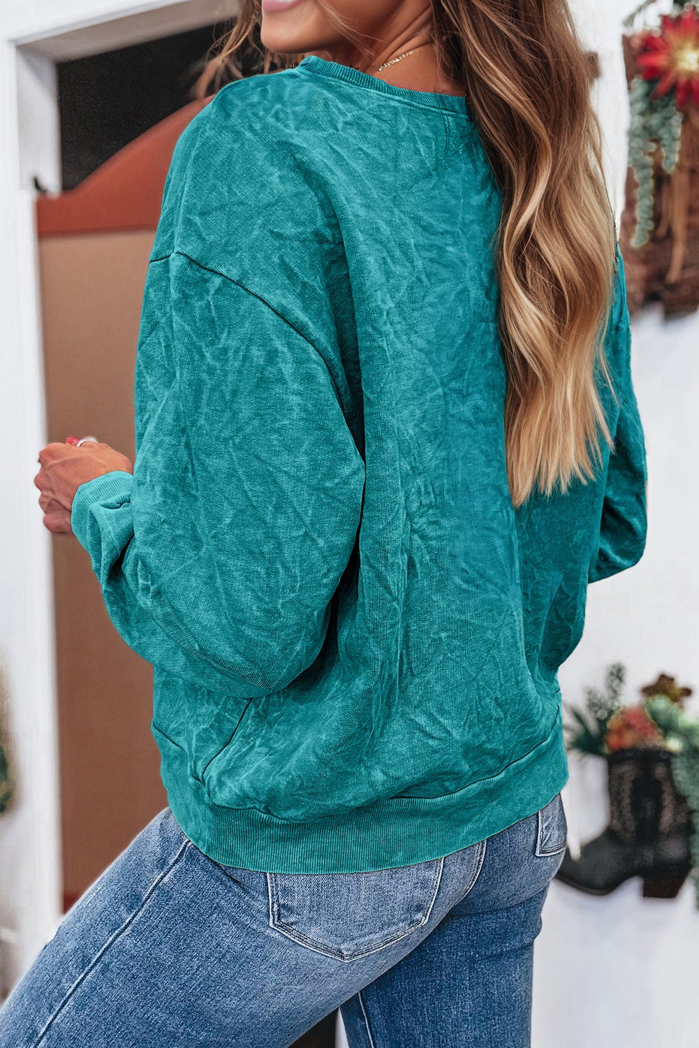 Saved by grace Letter Embroidery Mineral Wash Loose Sweatshirt