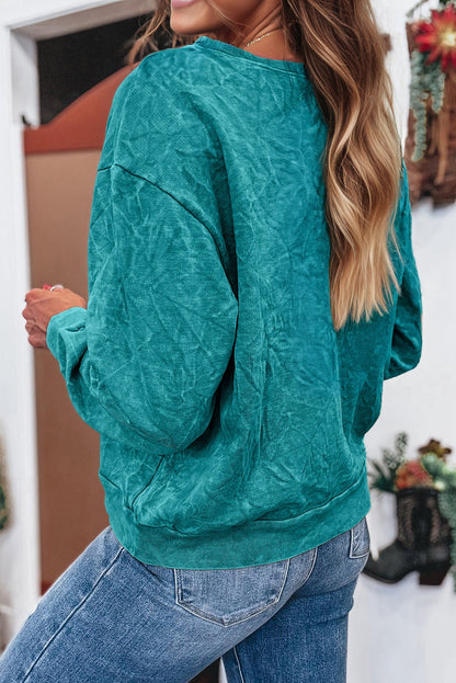 Saved by grace Letter Embroidery Mineral Wash Loose Sweatshirt