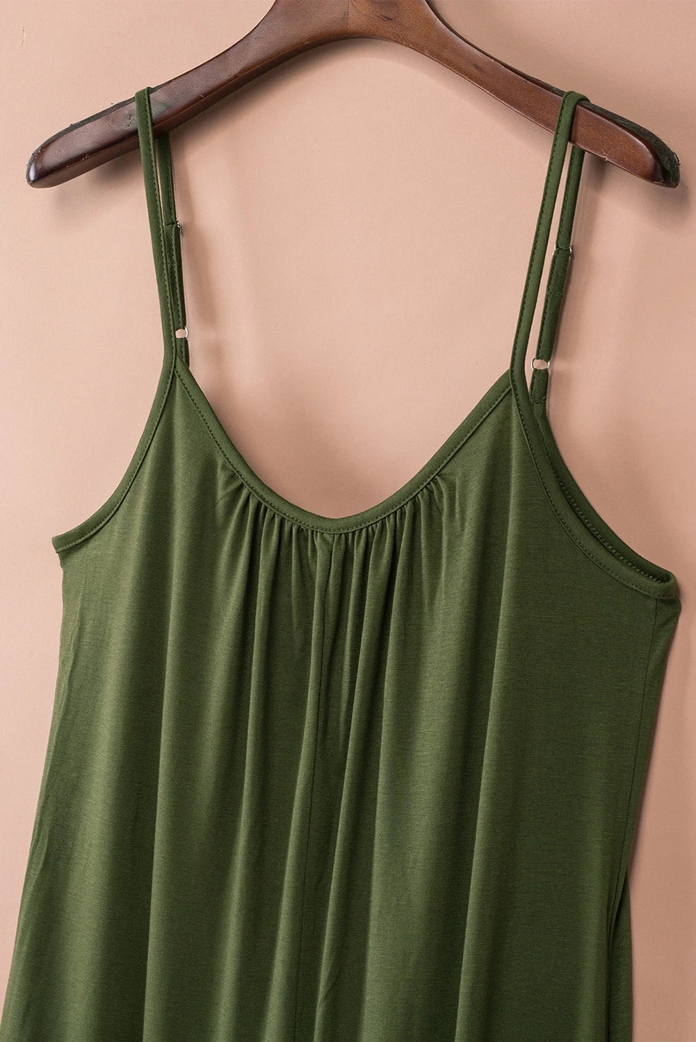 Green Spaghetti Straps Wide Leg Pocketed Jumpsuits
