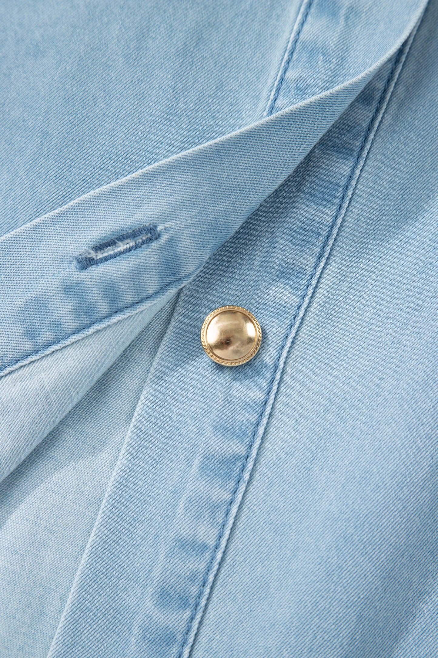 Beau Blue Full Buttons Collared Short Bubble Sleeve Long Denim Dress