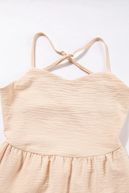 Oatmeal Crossover Backless Bodice Tiered Maxi Dress