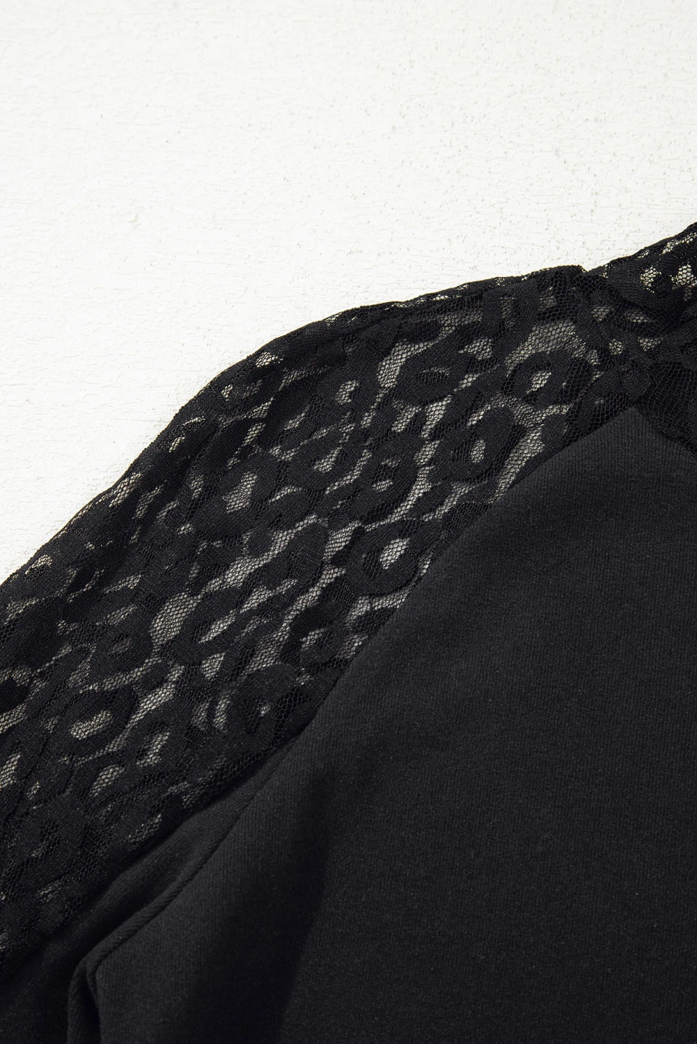 Black Leopard Mesh Patchwork Knit Long Sleeve Top