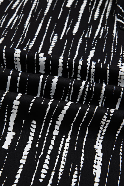 Black Abstract Printed V Neck Fall Blouse