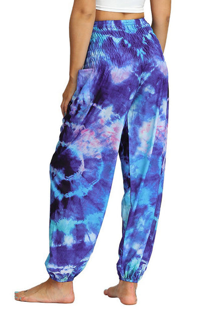 Blue Boho Tie-dye Casual Loose Hippy Harem Pants