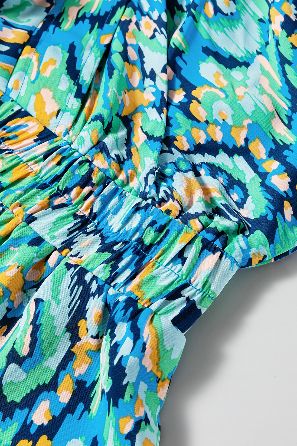Abstract Print Puff Sleeve V Neck High Waist Romper