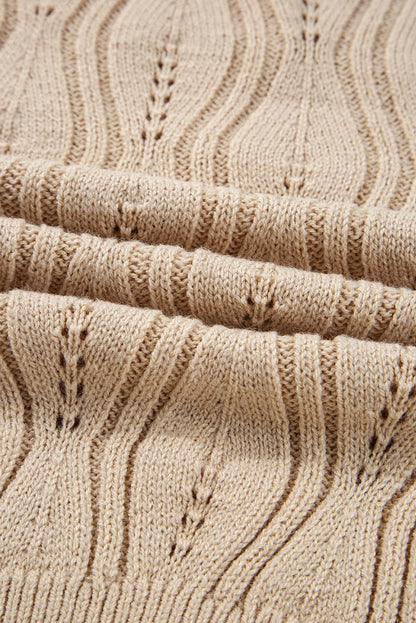 Smoke Gray Pearl Beaded Pointelle Knit V Neck Lace Patchwork Sleeve Sweater