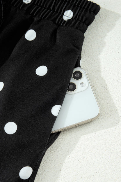 Polka Dot Short Sleeve Loose Top Drawstring Shorts Set