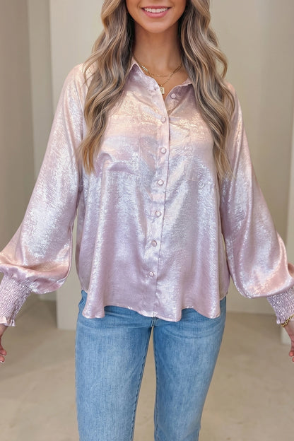 Delicacy Long Sleeve Button Front Ruffle Cuffs Back Paneling Shirt
