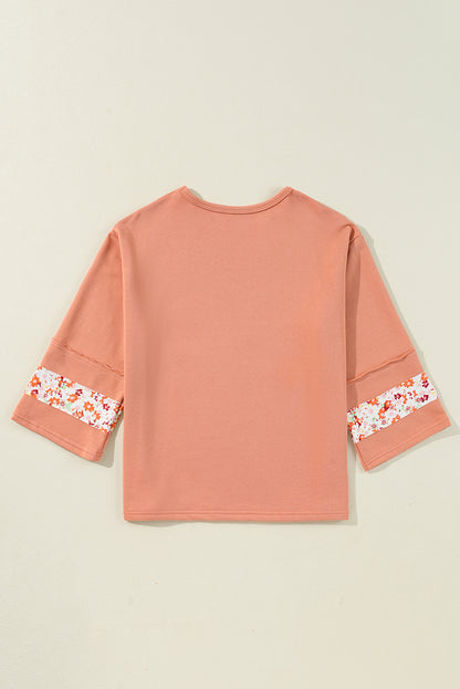 Flower Patch Graphic Exposed Seam Wide Sleeve Top