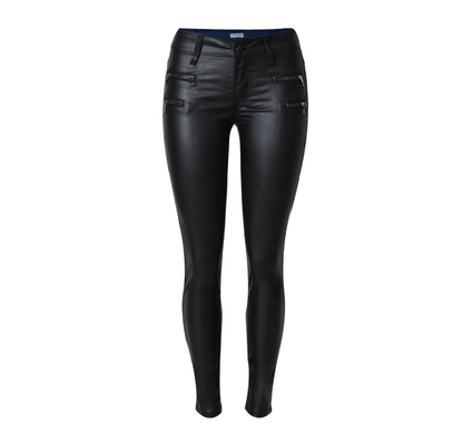 Low-waisted Slim-fitting PU leather pants with double zipper