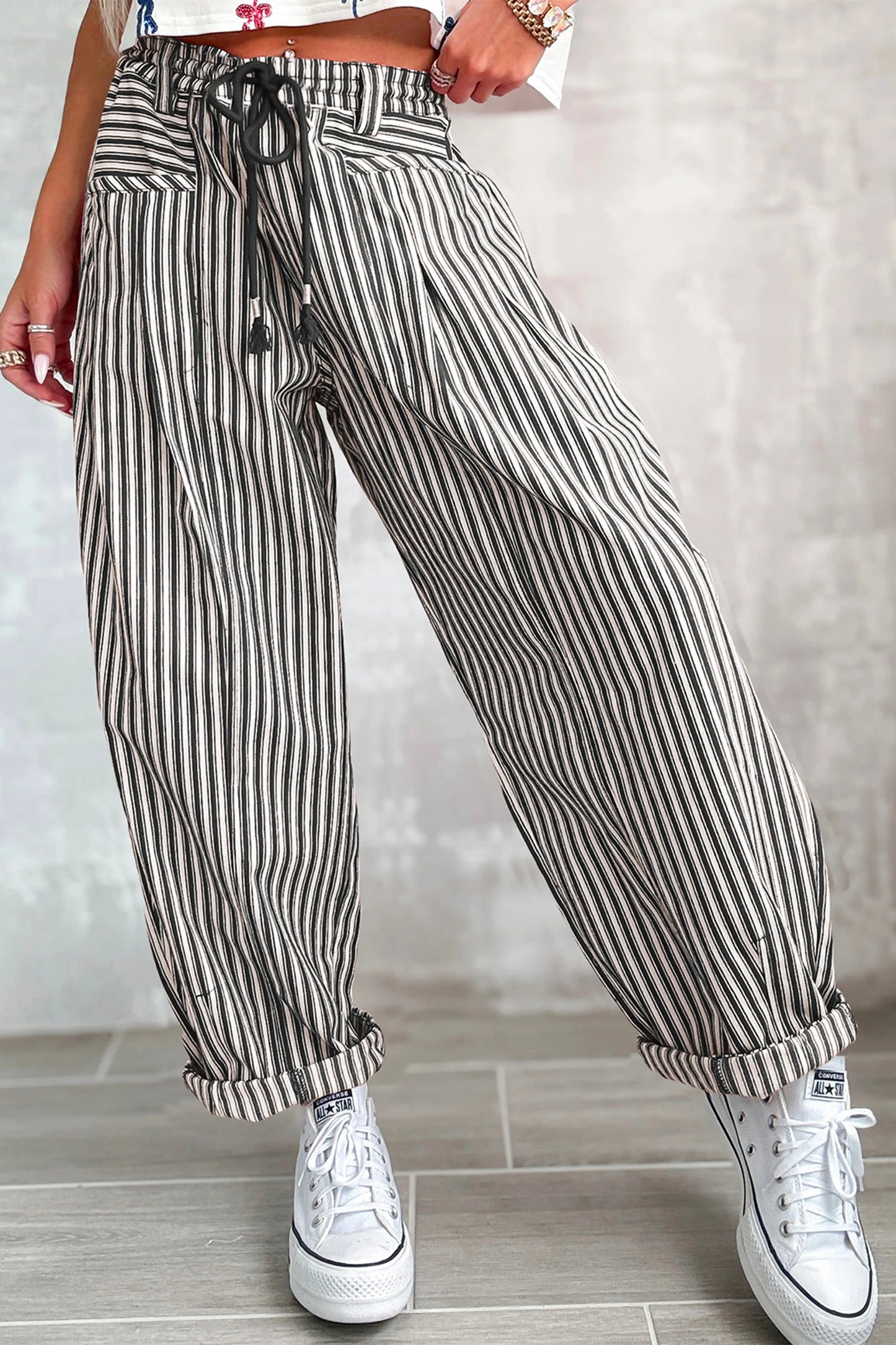 Stripe Drawstring Casual Loose Pants