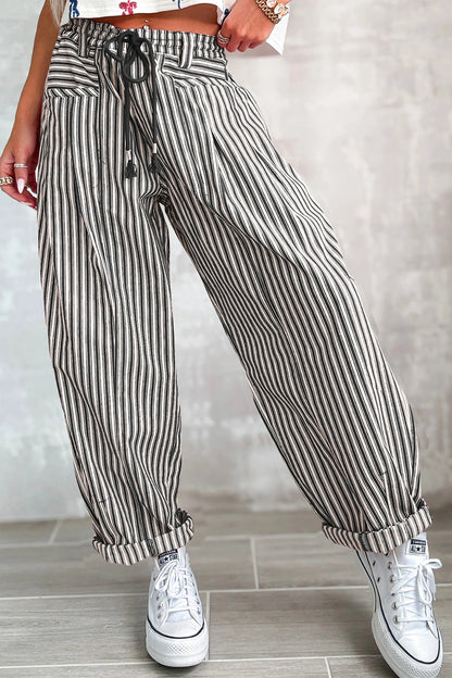 Stripe Drawstring Casual Loose Pants