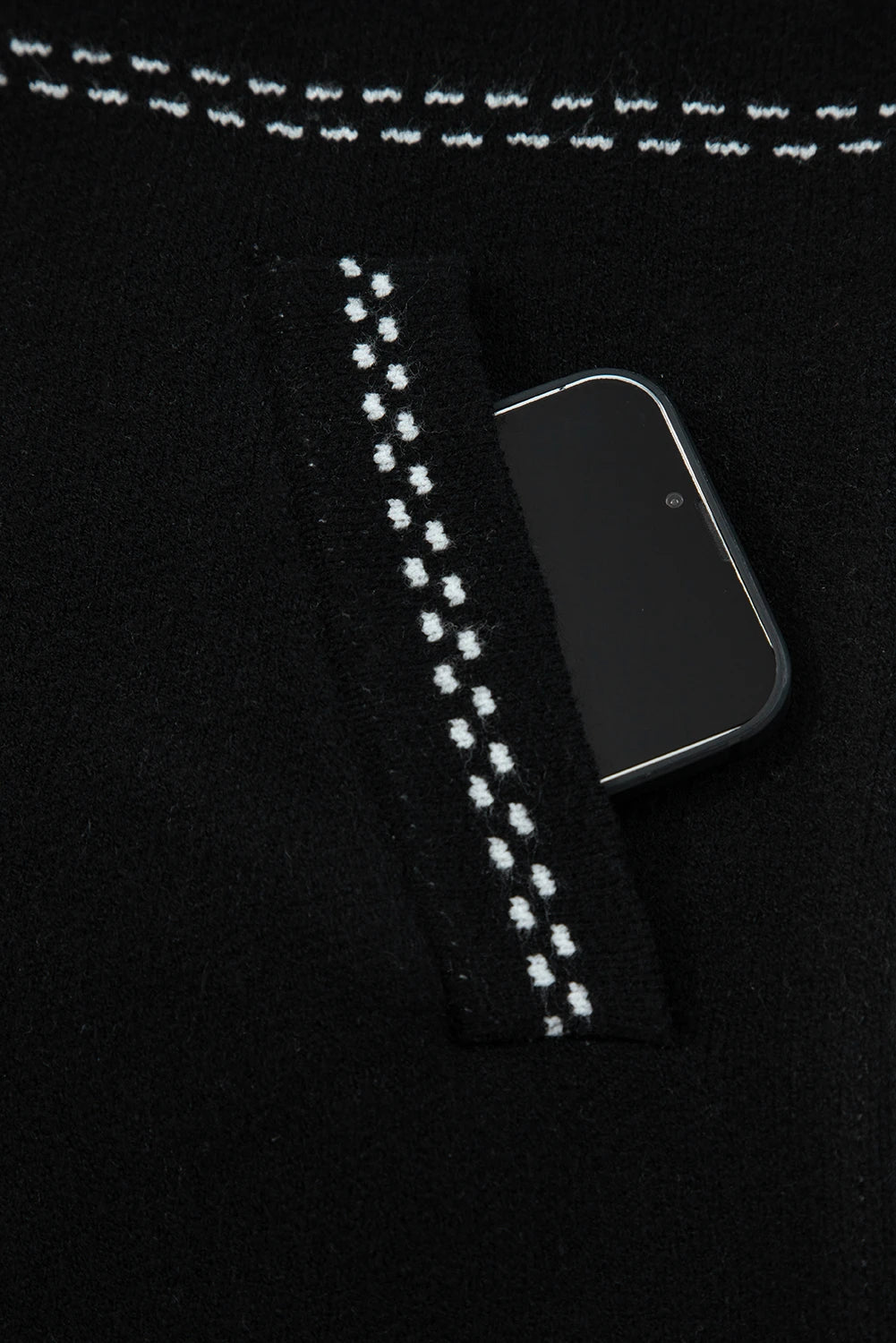Black Contrast Trim Button up Sweater Cardigan