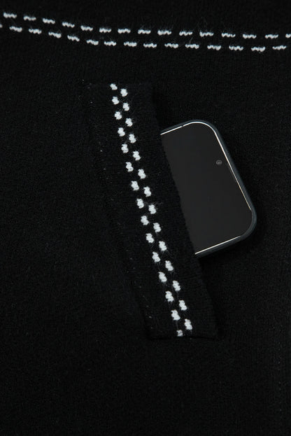 Black Contrast Trim Button up Sweater Cardigan