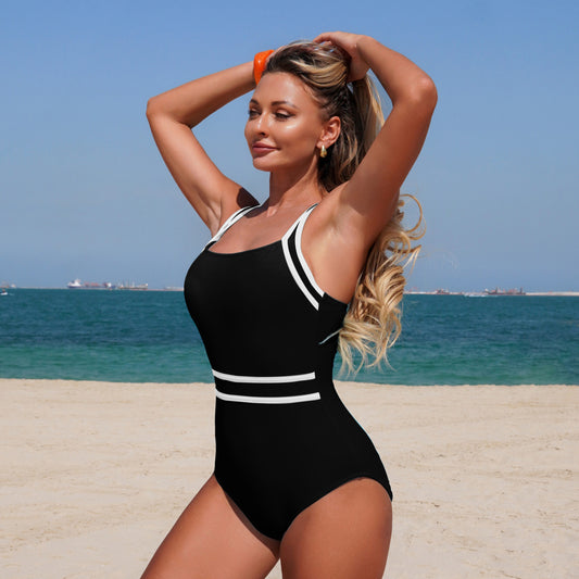 One Piece Luxury Swimsuit with White Trim