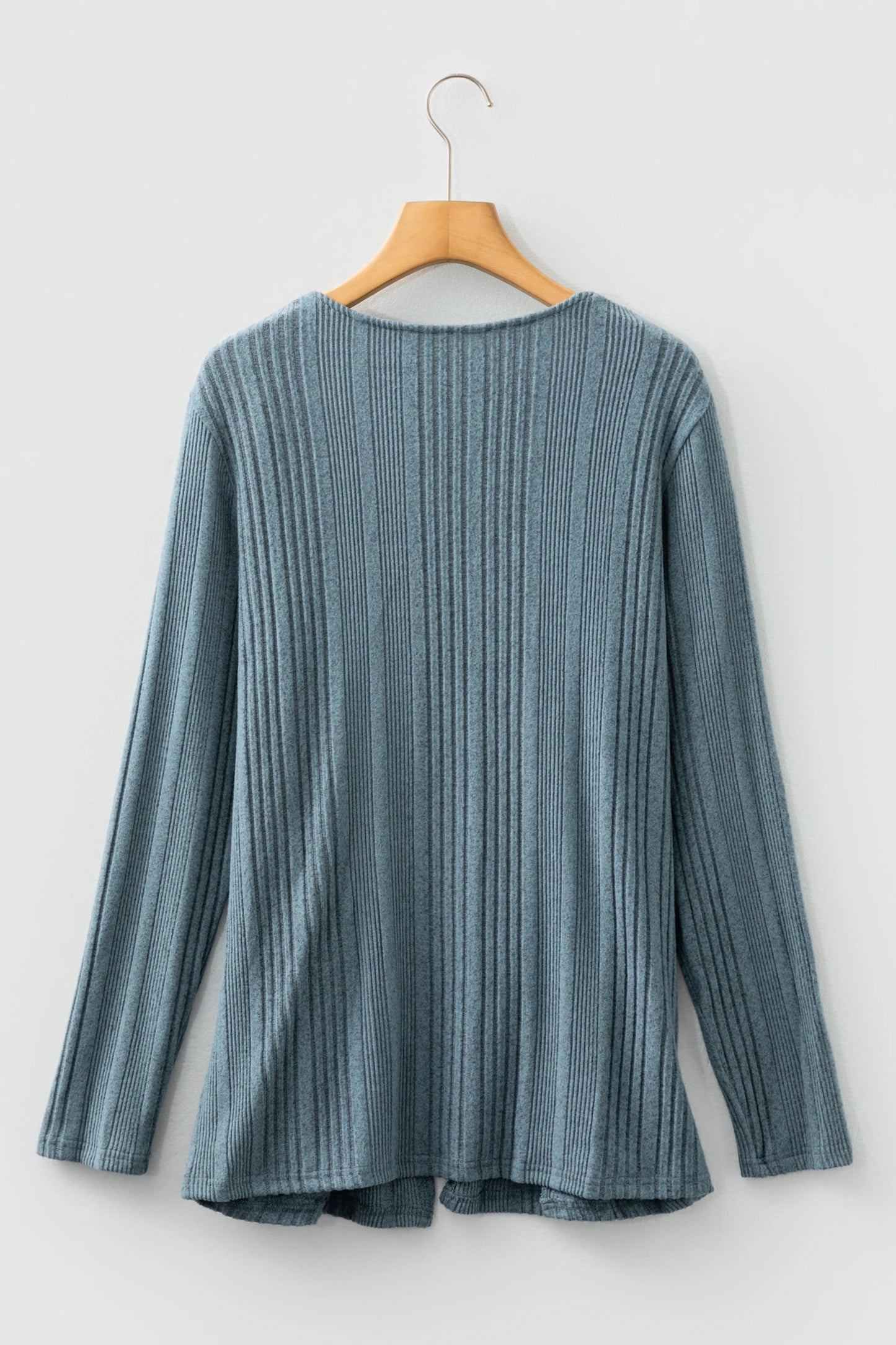 Ribbed Open Front Knitted Top with Pockets