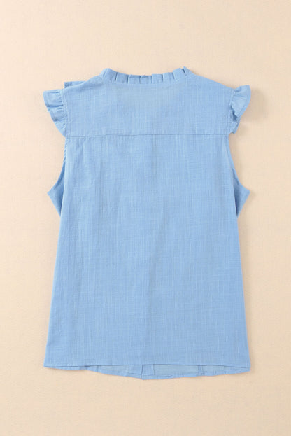 Sky Blue Ruffle Trim Soft Lightweight Sleeveless Shirt