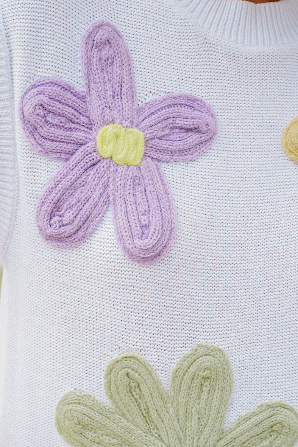 Multi Crochet Flower Knit Short Sleeve Sweater Top