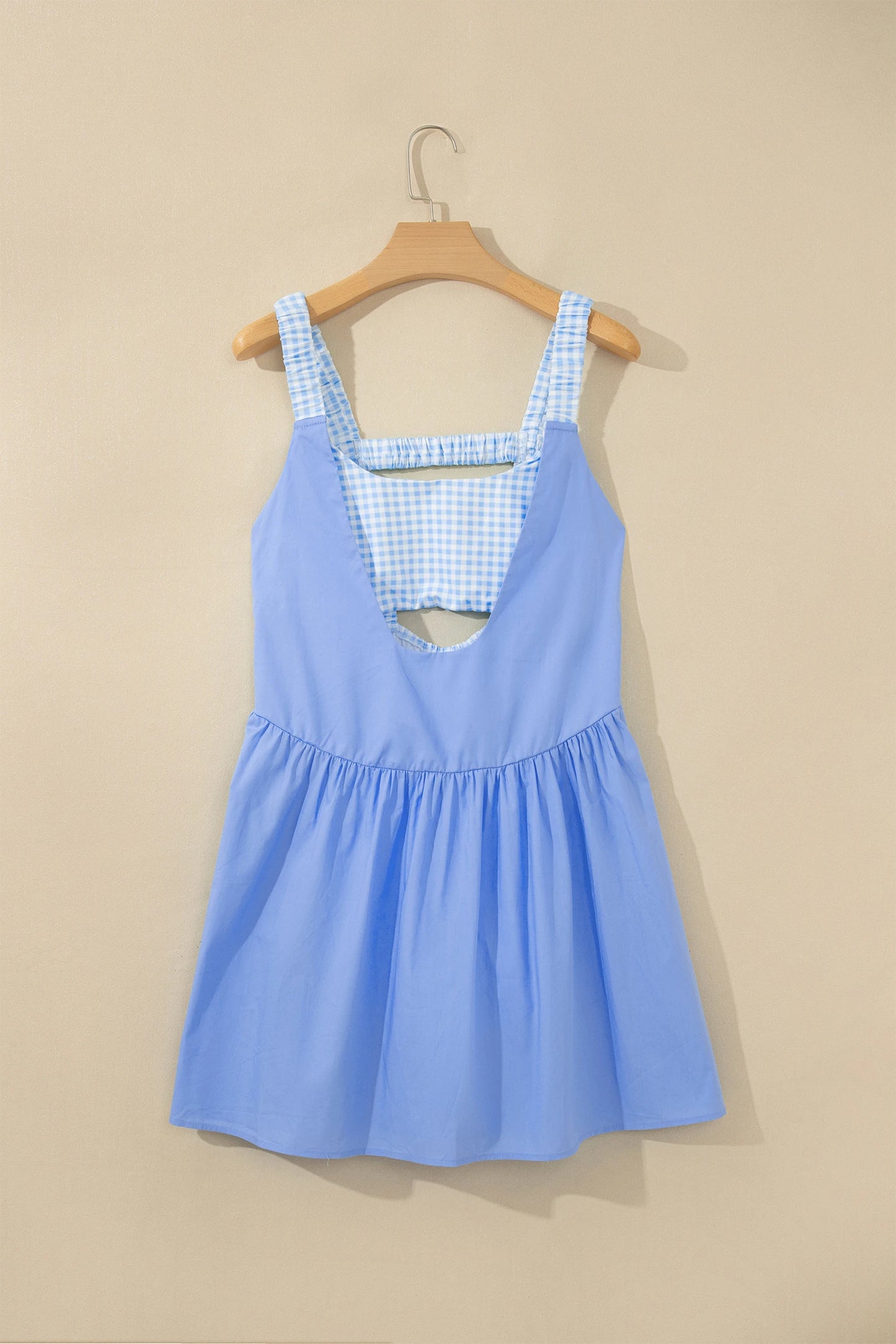 Faux Two Piece Gingham Contrast Patchwork Loose Mini Dress