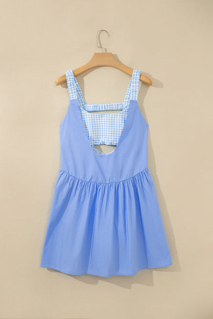 Faux Two Piece Gingham Contrast Patchwork Loose Mini Dress