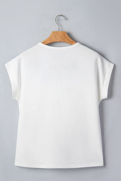 White Floral Patchwork Short Sleeve Viscose Blend Blouse