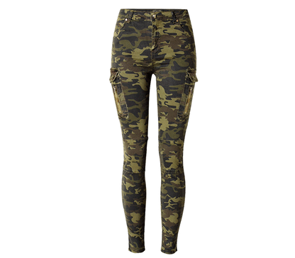 Middle Waist Elastic Slim Camouflage Pants