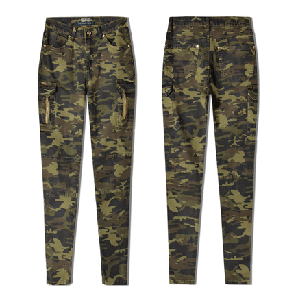 Middle Waist Elastic Slim Camouflage Pants