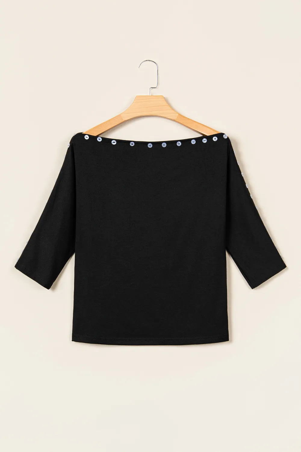 Black 3/4 Sleeve Button Detail Off Shoulder Top