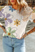 Beige Summer Flower Print Casual Round Neck T Shirt